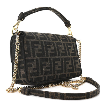 Fendi Fabric Jacquard FF 1974 Mini Baguette Tobacco Moro Black 3 of 11
