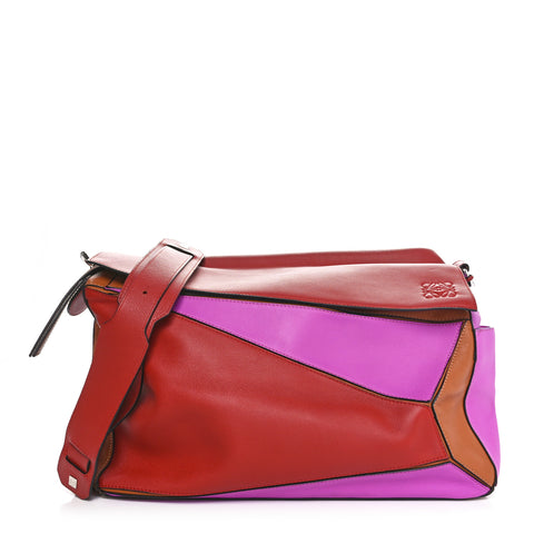 Calfskin XL Puzzle Bag Red Tan Pink