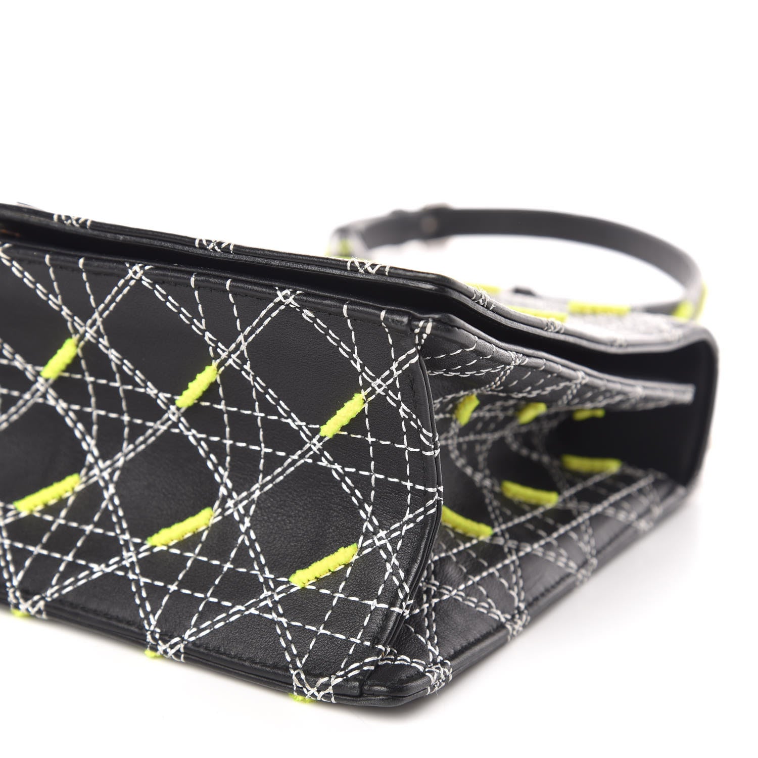 Christian Dior Calfskin Tufted Large Diorama Flap Bag Black Neon 9 of 9