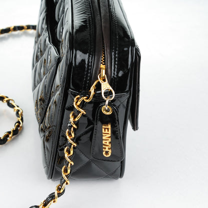 Chanel Patent Quilted Flap Camera Case Black 9 of 11