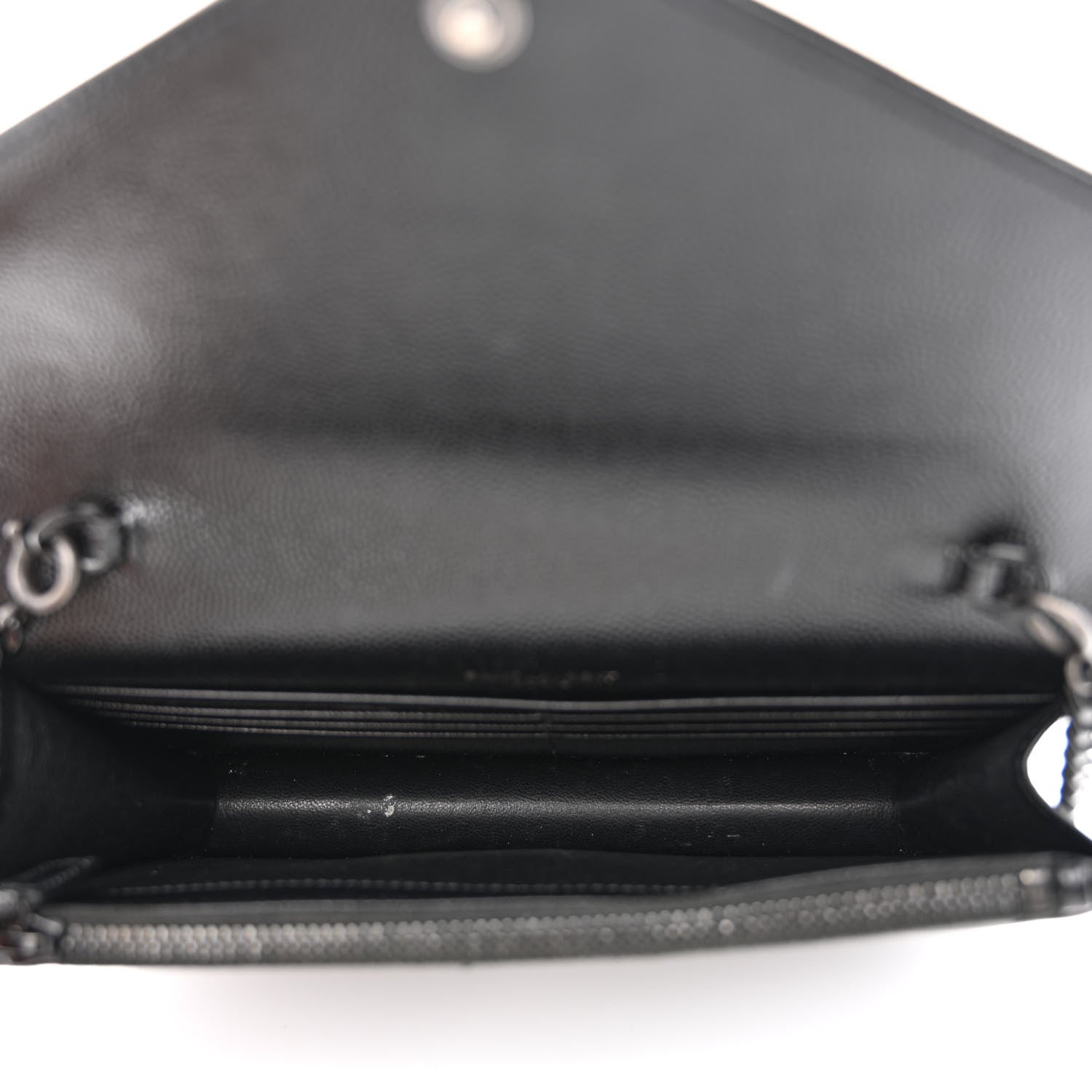 Saint Laurent Grain De Poudre Matelasse Chevron Monogram Monochrome Envelope Chain Wallet Black 5 of 12