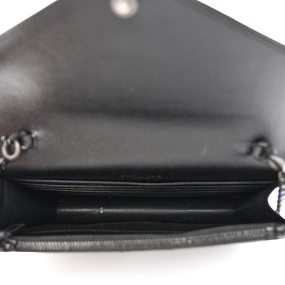 Saint Laurent Grain De Poudre Matelasse Chevron Monogram Monochrome Envelope Chain Wallet Black 5 of 12