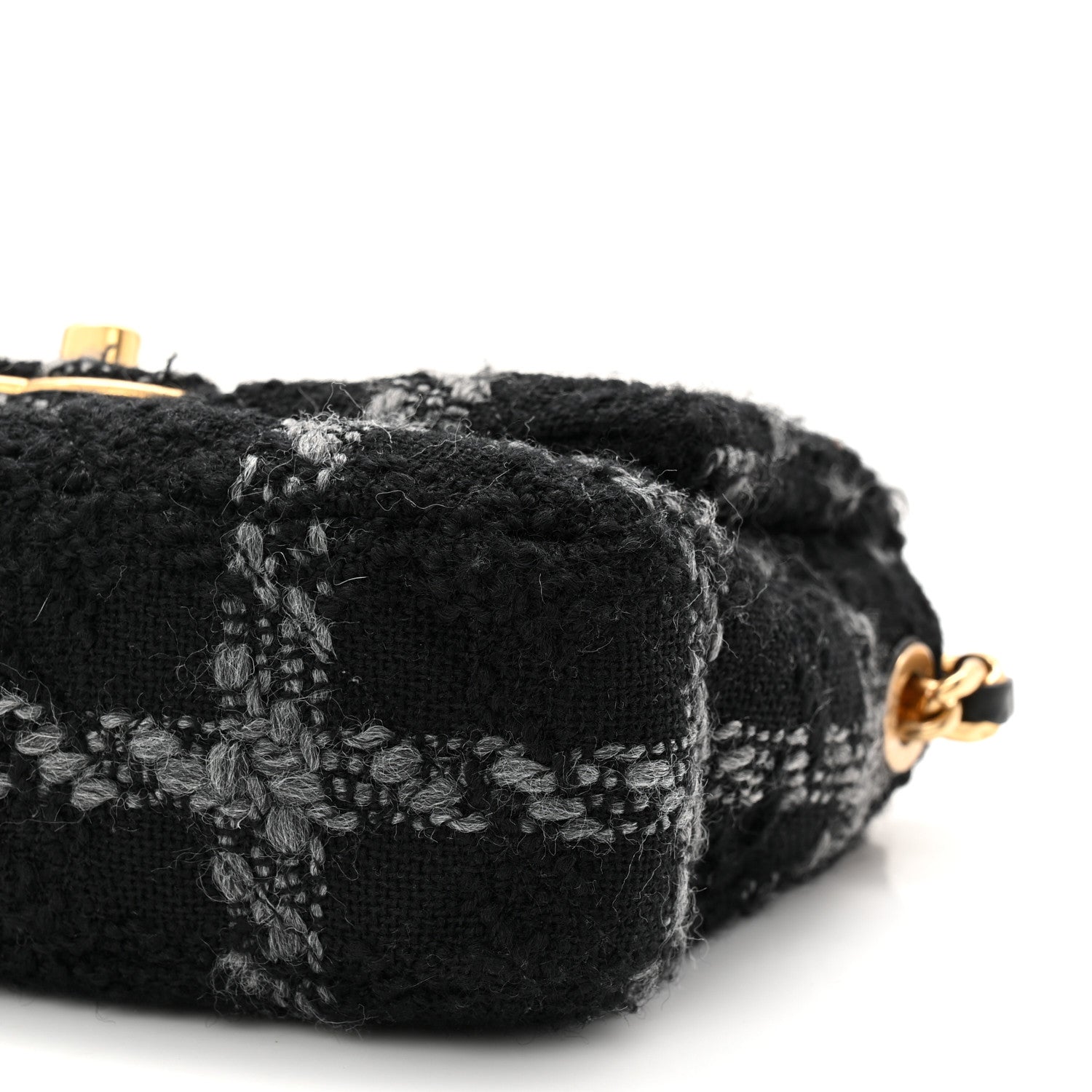 Chanel Wool Tweed Quilted Small Elegant Chain Flap Black Grey 10 of 10