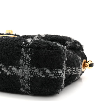 Chanel Wool Tweed Quilted Small Elegant Chain Flap Black Grey 10 of 10