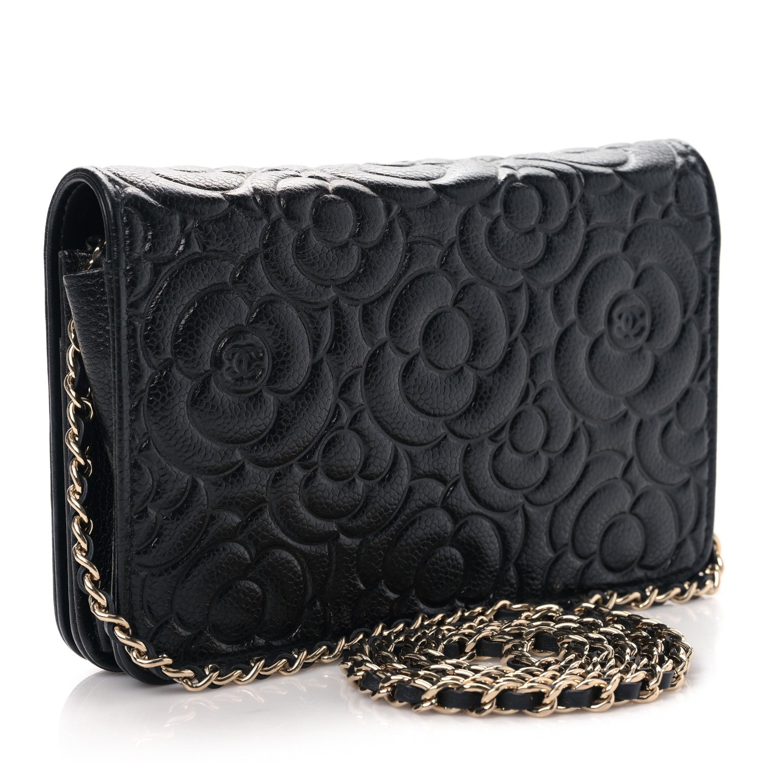 Chanel Caviar Camellia Embossed Wallet On Chain WOC Black 3 of 10