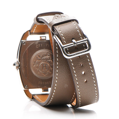 Hermes Stainless Steel Swift 33mm Cape Cod Tonneau Double Tour Quartz Watch Etoupe 5 of 11
