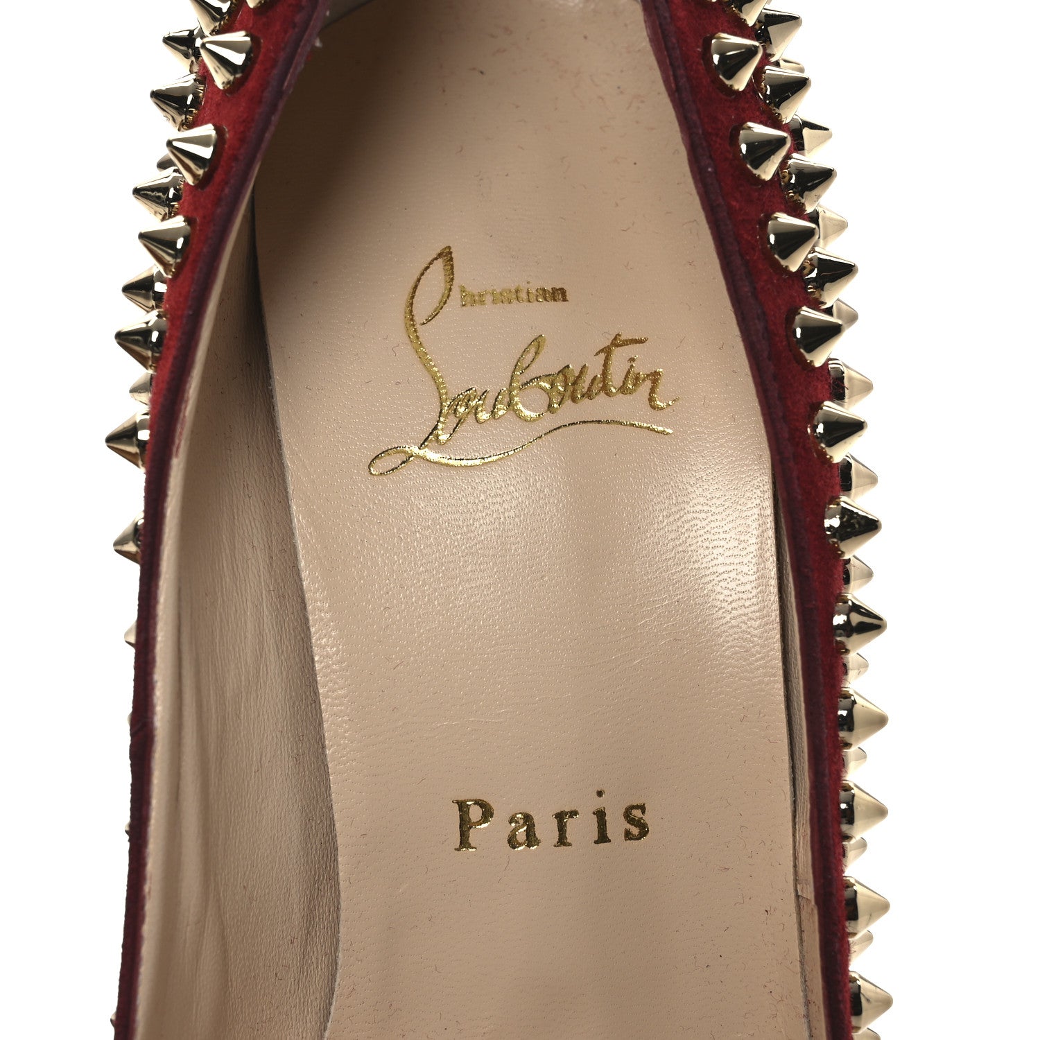 Christian Louboutin Veau Velours Calf Hair Leopard Lady Peep Spikes 150 Pumps 38 Red 9 of 13