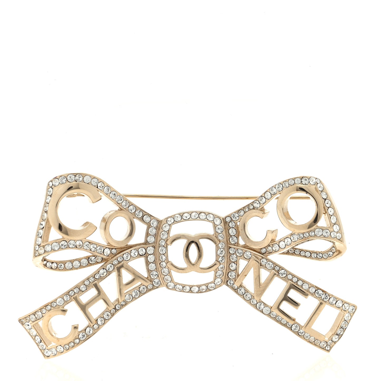 Metal Crystal Bow-tiful CC Brooch Gold