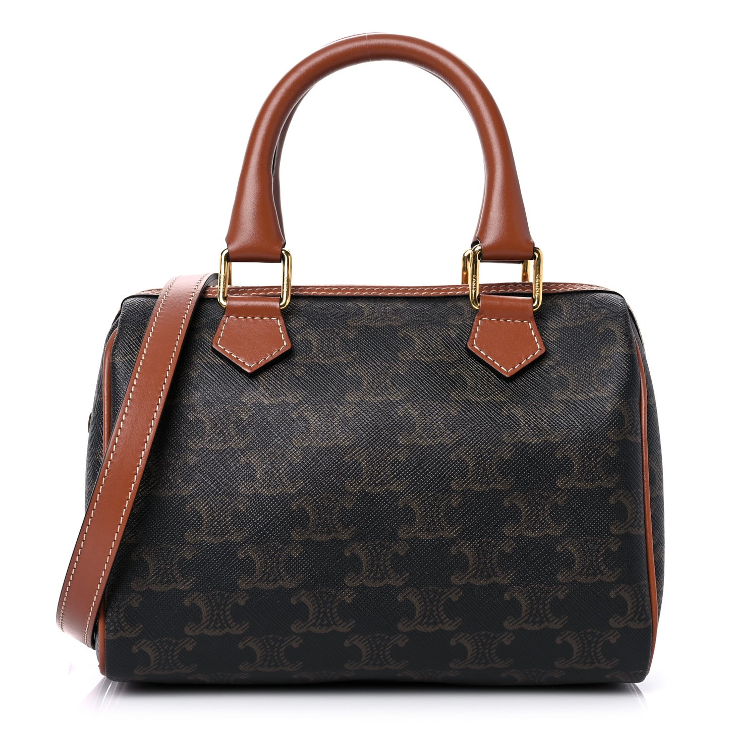 Triomphe Canvas Calfskin Small Boston Bag Tan