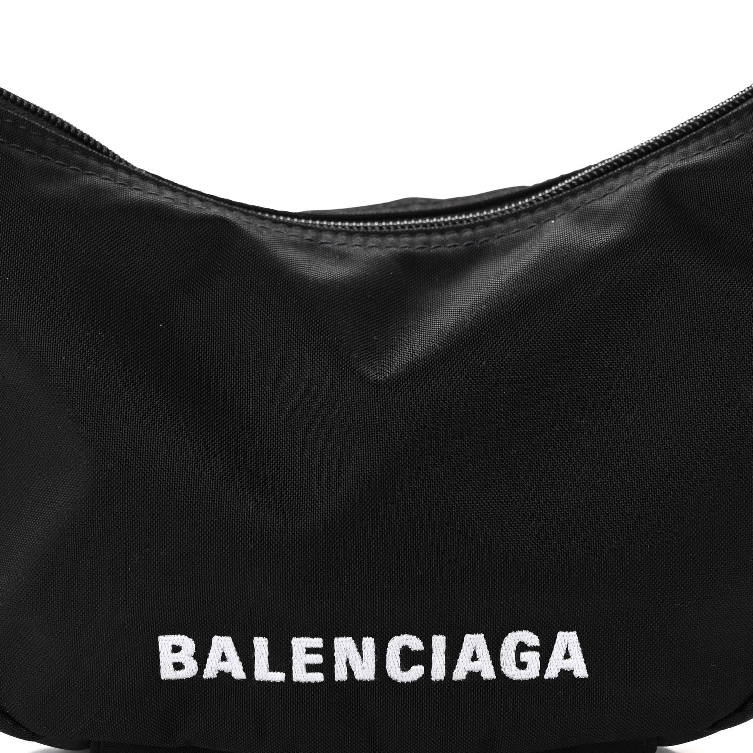Balenciaga Recycled Sport Nylon Logo Embroidered Wheel Sling Bag Black White 7 of 9