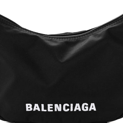 Balenciaga Recycled Sport Nylon Logo Embroidered Wheel Sling Bag Black White 7 of 9