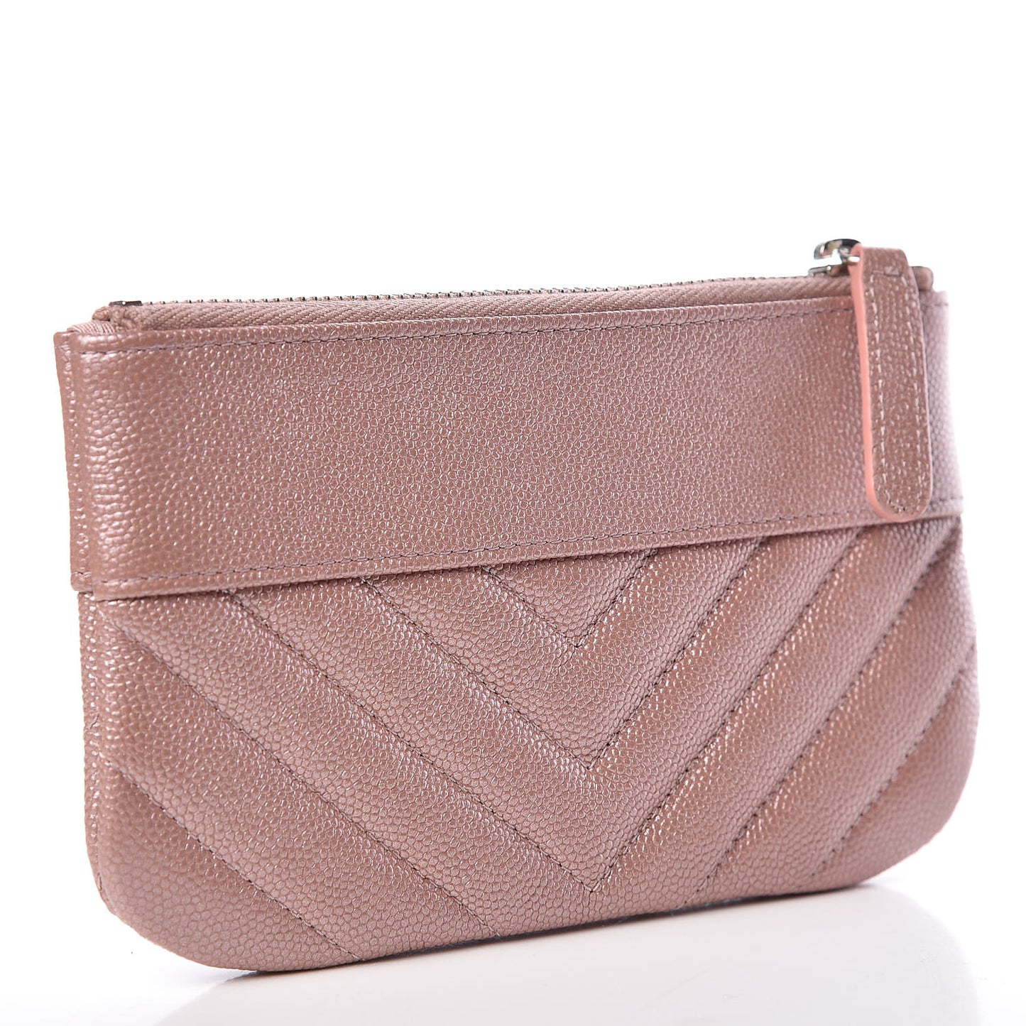 Metallic Caviar Chevron Quilted Small Vintage Mademoiselle Cosmetic Case Pink