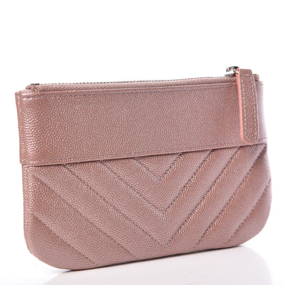 Chanel Metallic Caviar Chevron Quilted Small Vintage Mademoiselle Cosmetic Case Pink 3 of 7