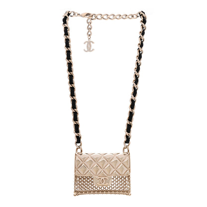 Chanel Metal Lambskin Chain Micro Bag Necklace Gold Black 3 of 6