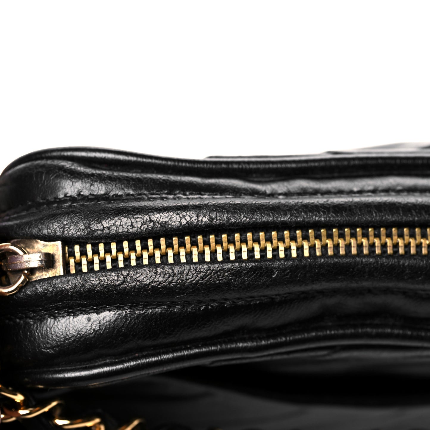 Lambskin Chevron Quilted Tassel Camera Case Black