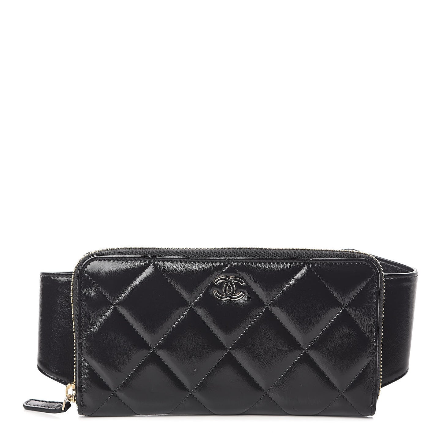 Glazed Lambskin Quilted Waist Bag Black