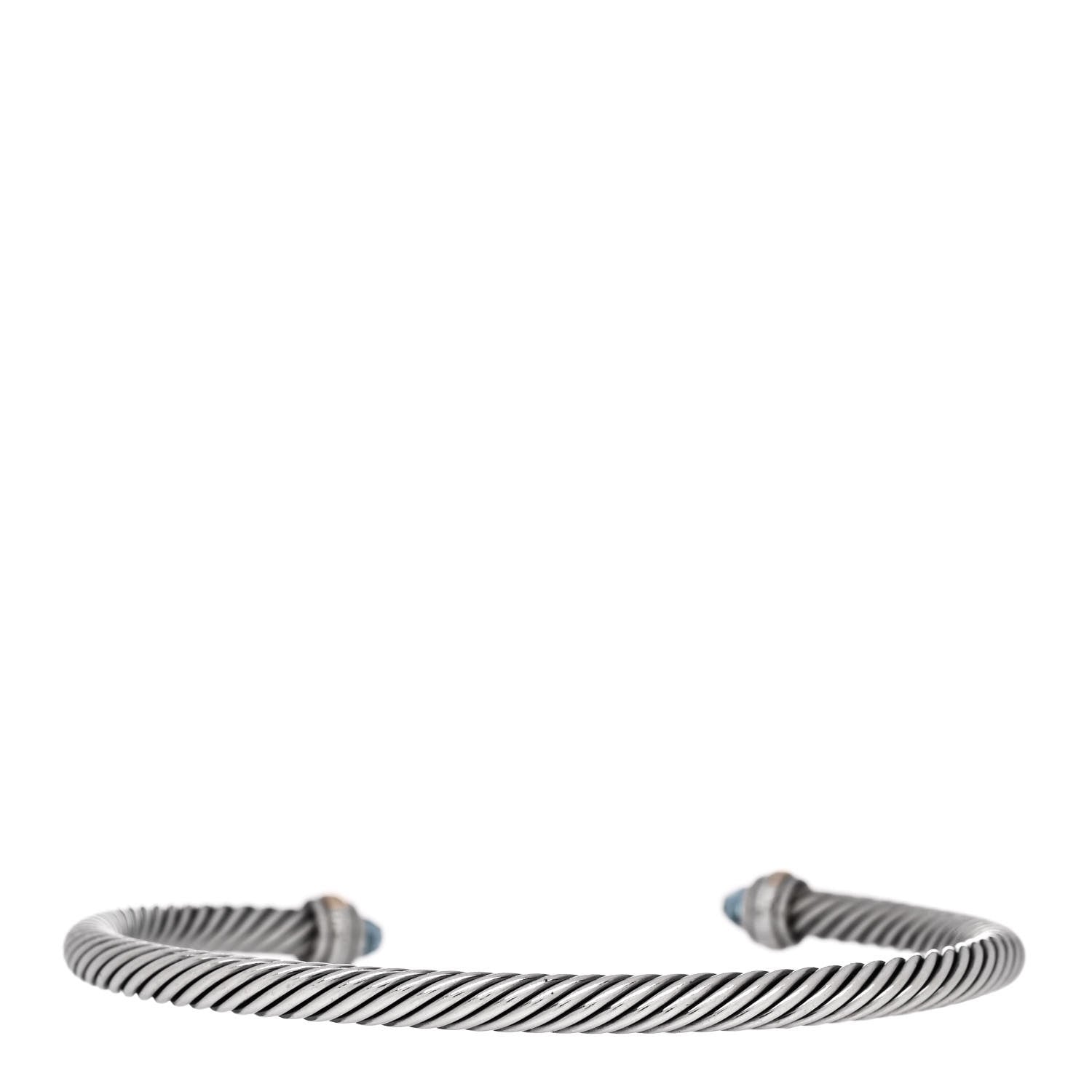 David Yurman Sterling Silver 18K Yellow Gold Blue Topaz 4mm Cable Classics Bracelet 2 of 4