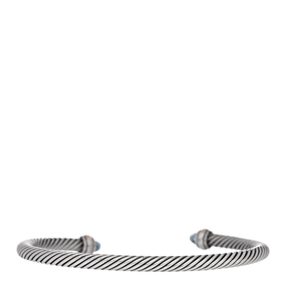David Yurman Sterling Silver 18K Yellow Gold Blue Topaz 4mm Cable Classics Bracelet 2 of 4