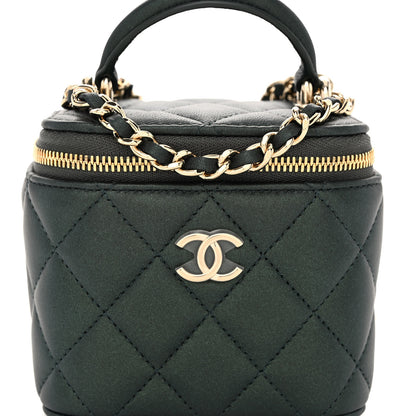 Chanel Iridescent Lambskin Quilted Mini Top Handle Vanity Case With Chain Dark Green 8 of 10