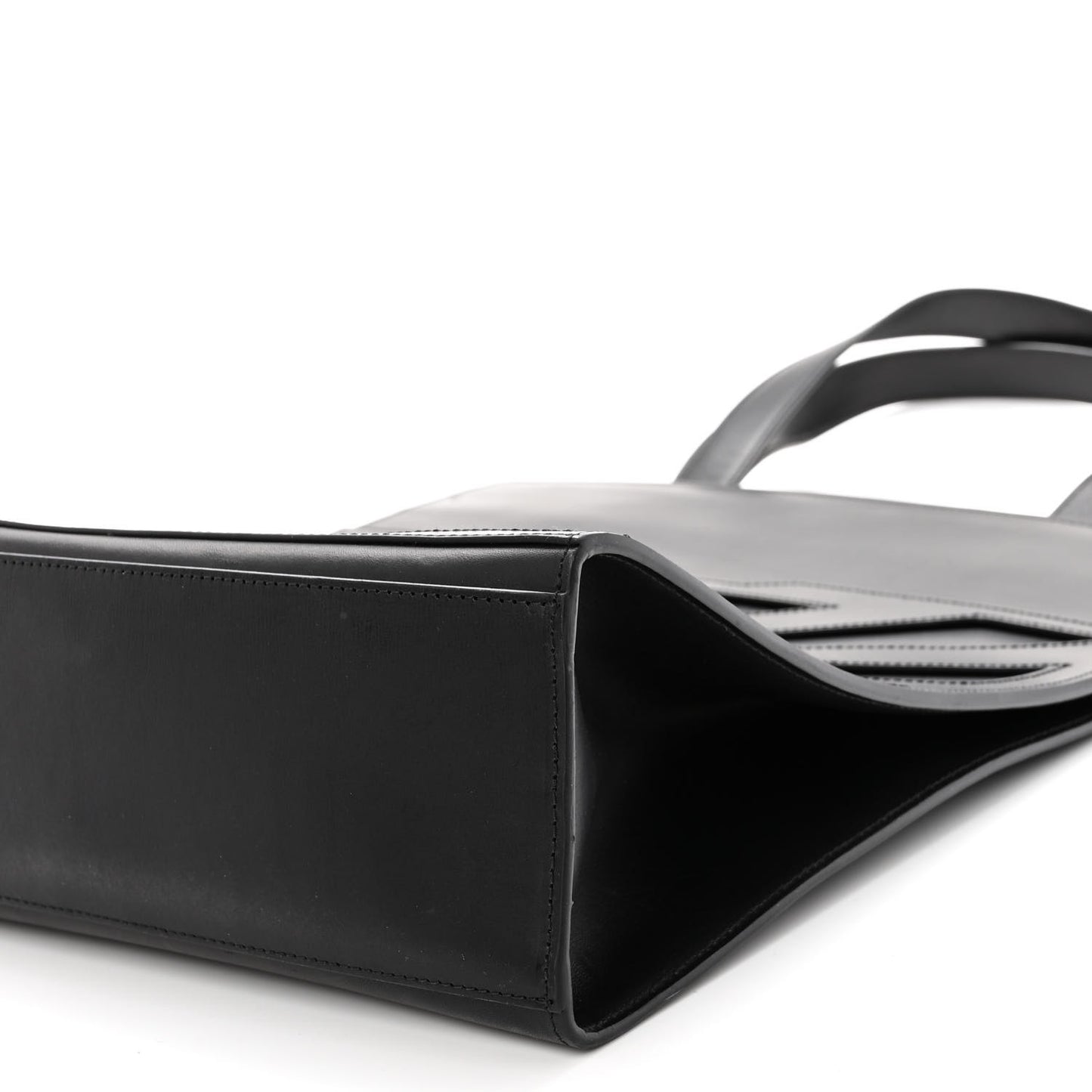 Calfskin Striped Diag Tote Black