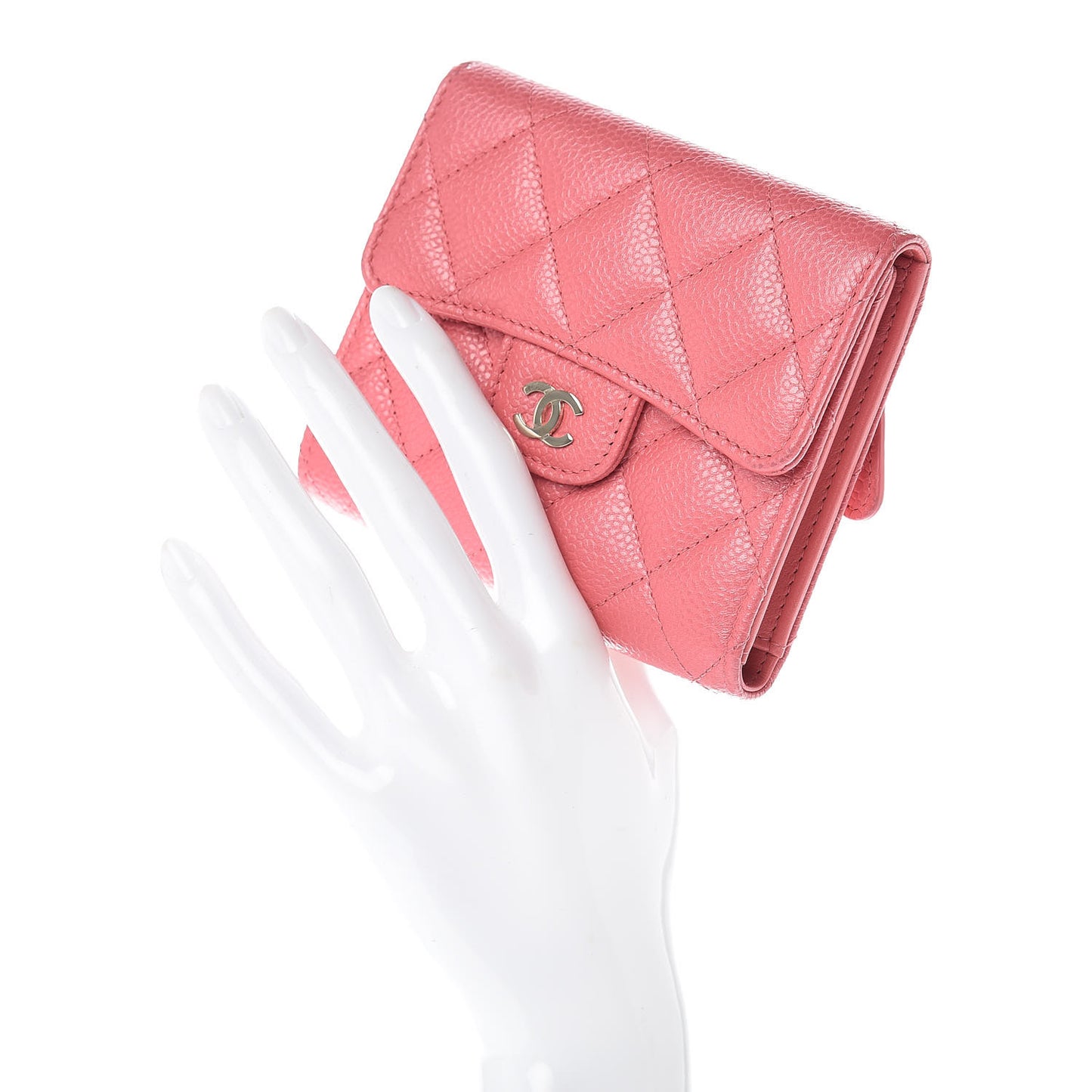 Metallic Caviar Quilted Compact Flap Wallet Pink