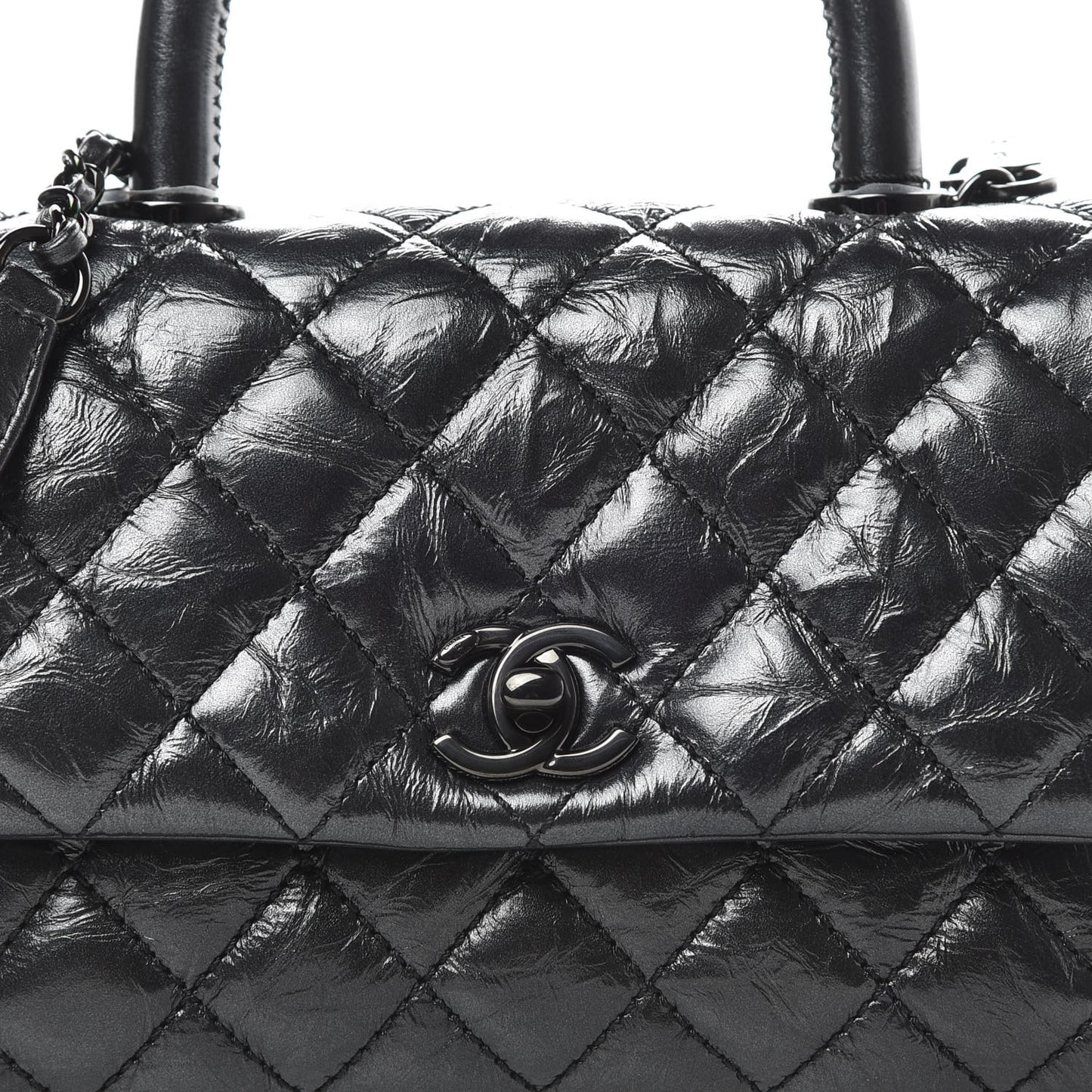 Aged Calfskin Quilted Mini Coco Handle Flap So Black