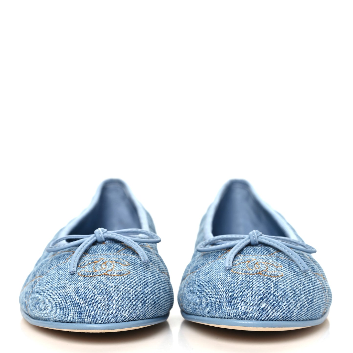 Denim Quilted Cap Toe CC Ballerina Flats 40.5 Light Blue