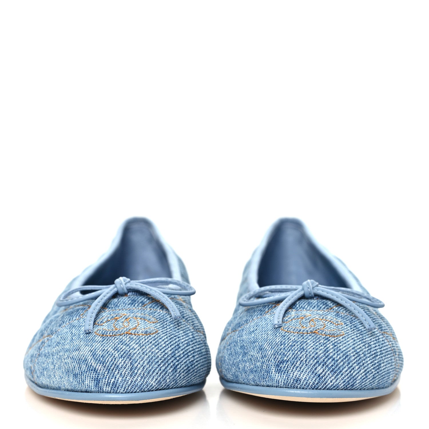 Chanel Denim Quilted Cap Toe CC Ballerina Flats 40.5 Light Blue 3 of 10