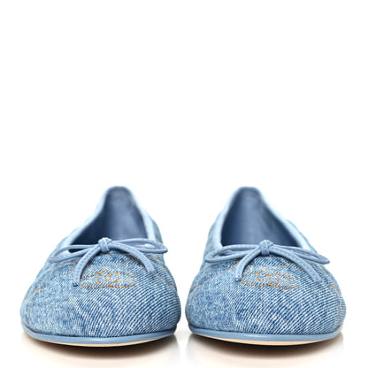 Chanel Denim Quilted Cap Toe CC Ballerina Flats 40.5 Light Blue 3 of 10