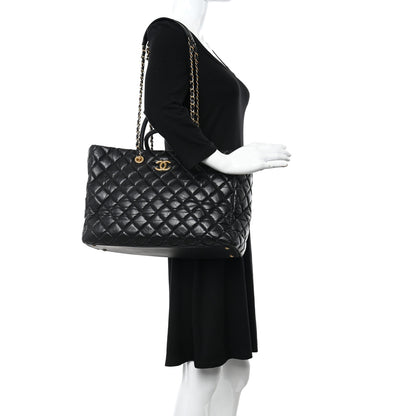 Chanel Aged Calfskin Quilted Large Coco Handle Shopping Tote Black 2 of 12