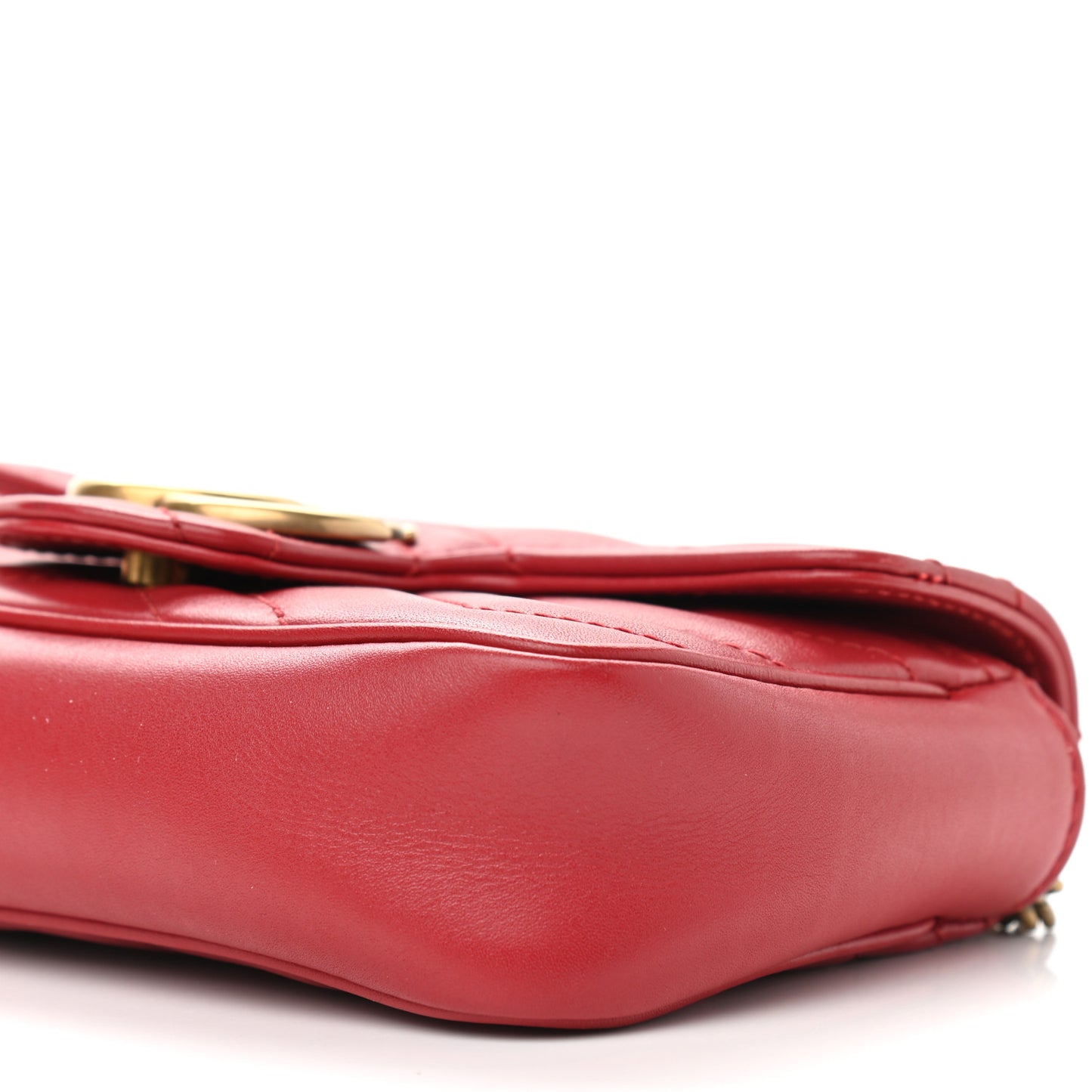 Calfskin Matelasse Super Mini GG Marmont Shoulder Bag Hibiscus Red
