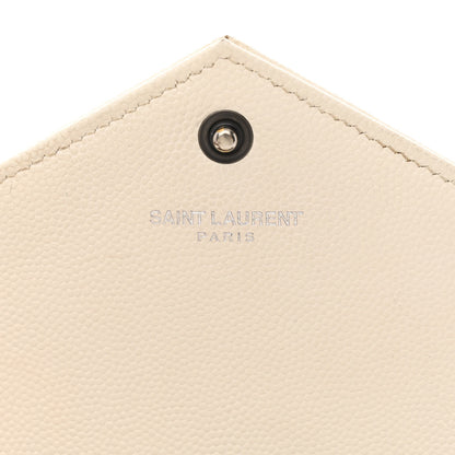 Saint Laurent Grain De Poudre Matelasse Chevron Monogram Envelope Chain Wallet Dove White 6 of 18