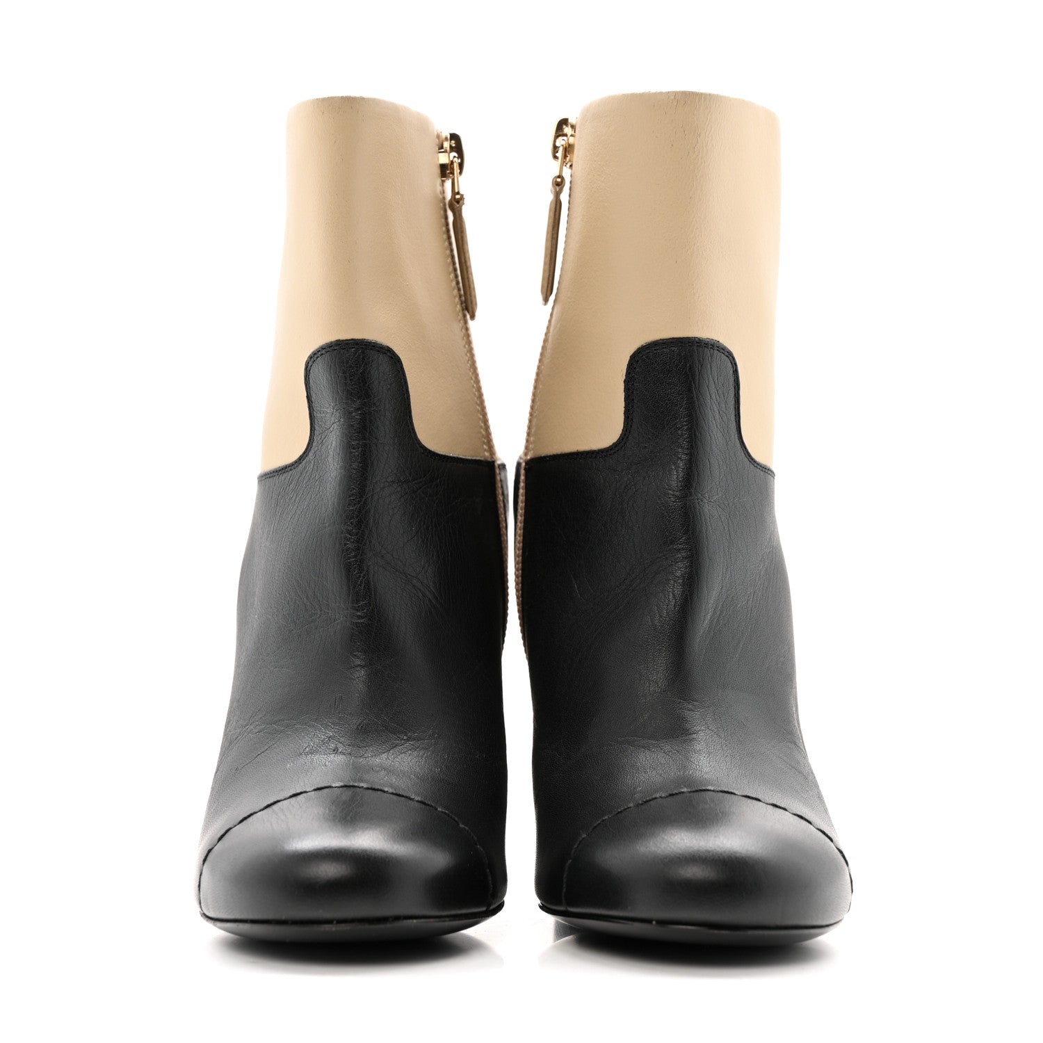 Chanel Tumbled Calfskin CC Short Boots 36 Beige Black 4 of 12