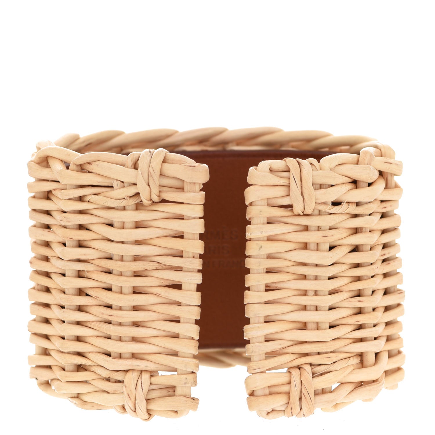 Hermes Wicker Barenia Medor Picnic Cuff Bracelet T2 Fauve 3 of 7