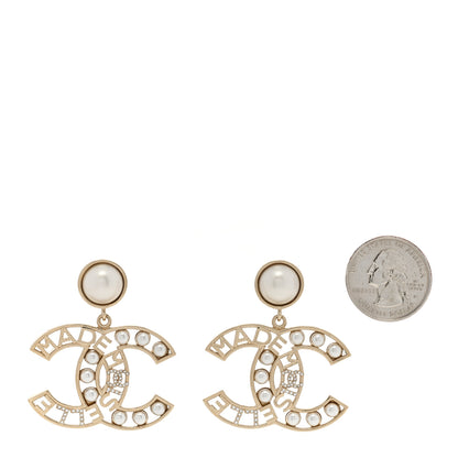 Chanel Metal Pearl Mademoiselle Drop Earrings Gold 2 of 5