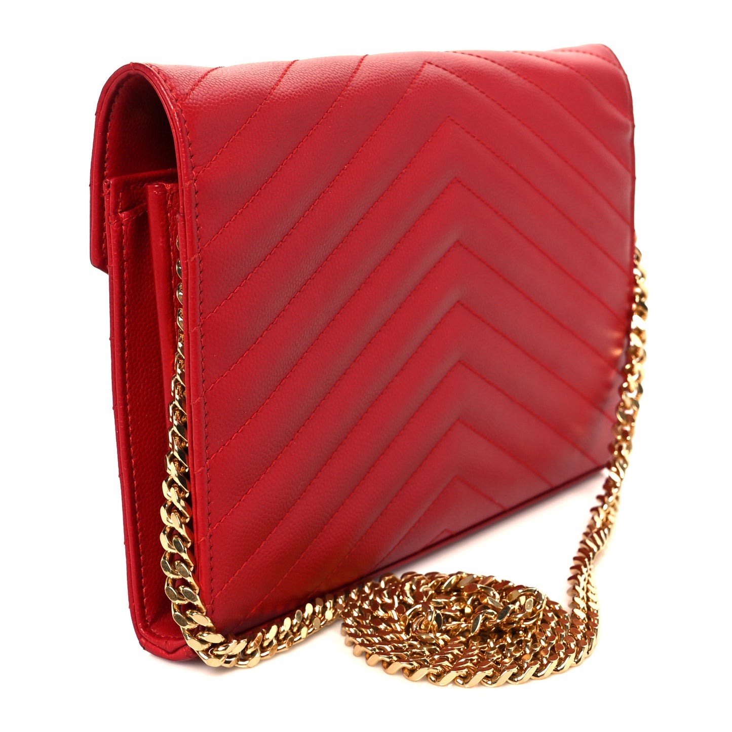 Grain De Poudre Matelasse Chevron Monogram Chain Wallet Red