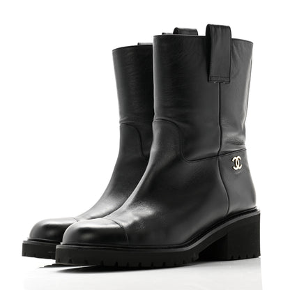 Chanel Calfskin CC Ankle Boots 37.5 Black 3 of 9