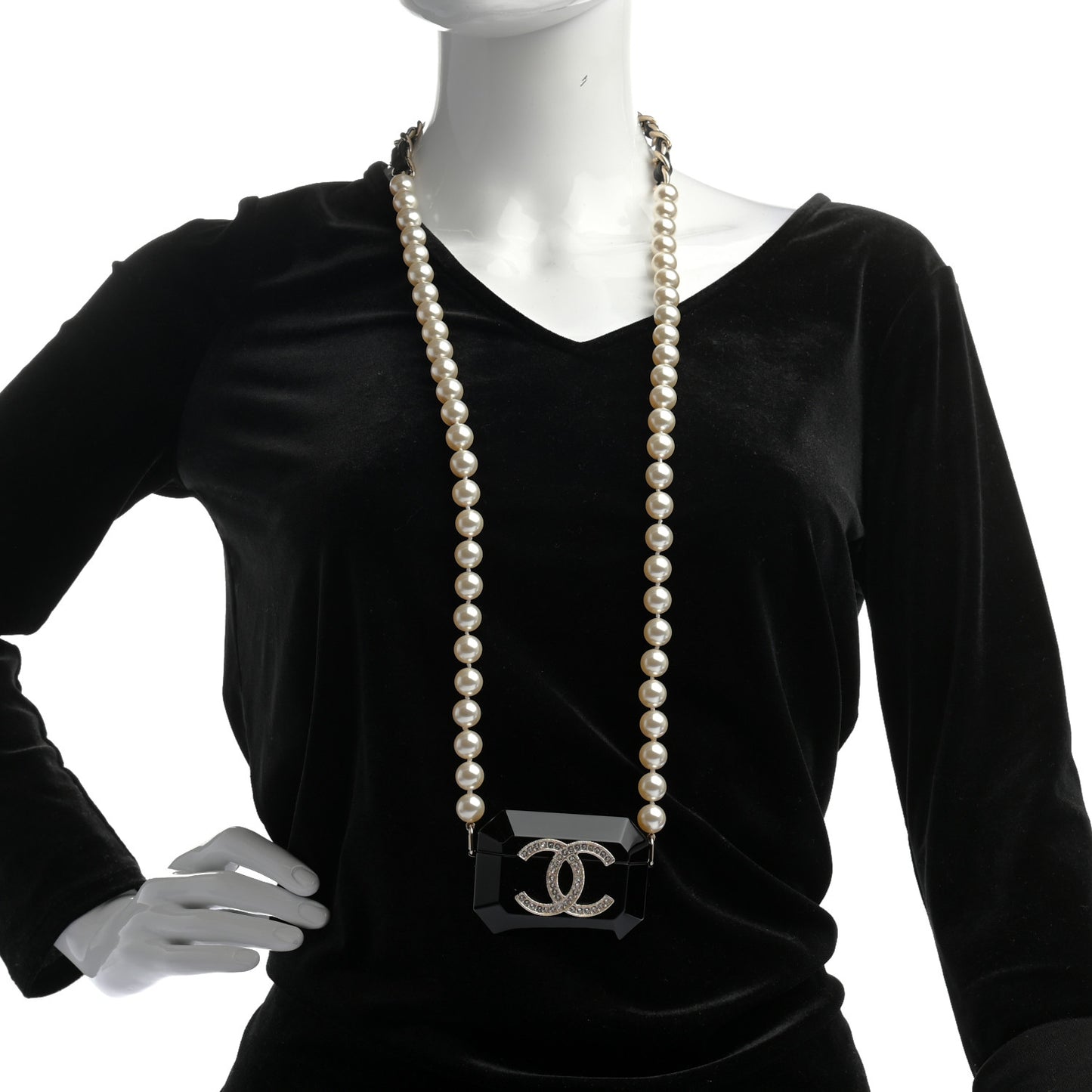 Resin Crystal Pearl Airpods Pro Holder Necklace Black Pearly White