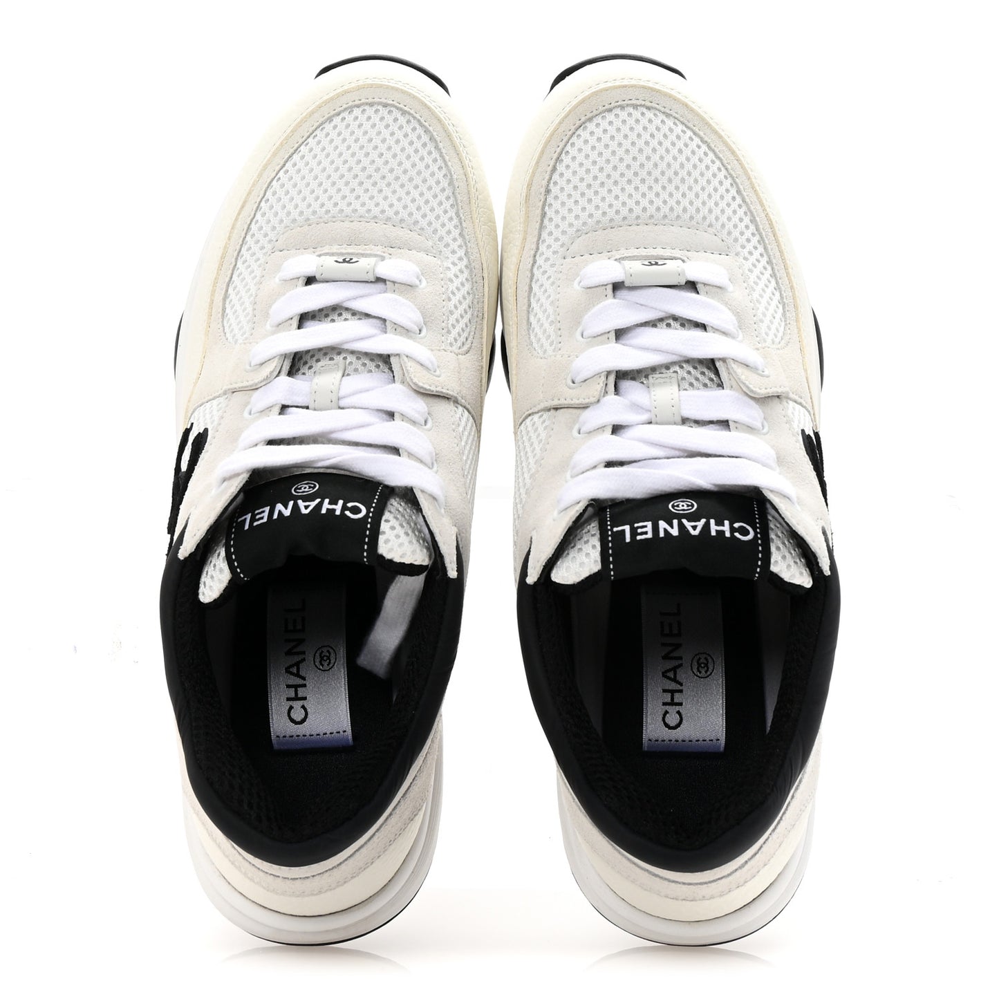Mesh Suede Calfskin Grained Calfskin Womens CC Sneakers 39 White Black