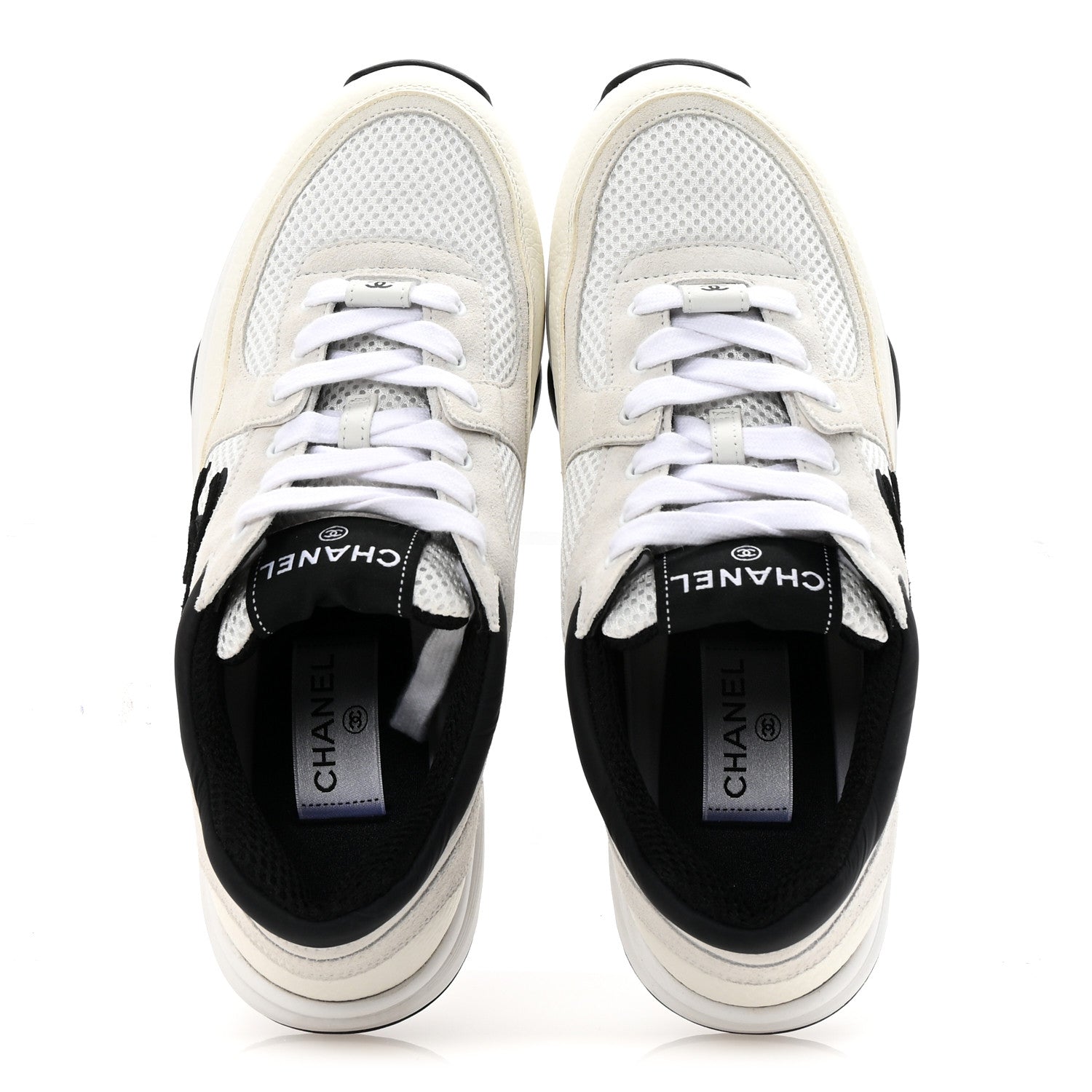 Chanel Mesh Suede Calfskin Grained Calfskin Womens CC Sneakers 39 White Black 2 of 10