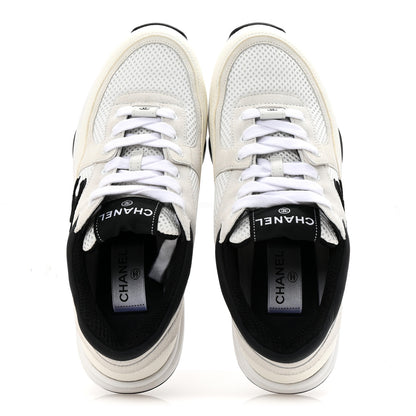 Chanel Mesh Suede Calfskin Grained Calfskin Womens CC Sneakers 39 White Black 2 of 10