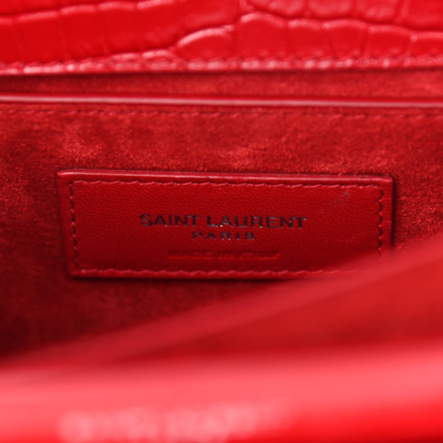 Saint Laurent Calfskin Crocodile Embossed Medium Monogram Sunset Rouge Eros 6 of 12