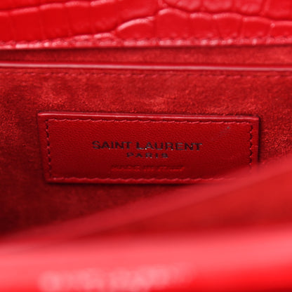 Saint Laurent Calfskin Crocodile Embossed Medium Monogram Sunset Rouge Eros 6 of 12