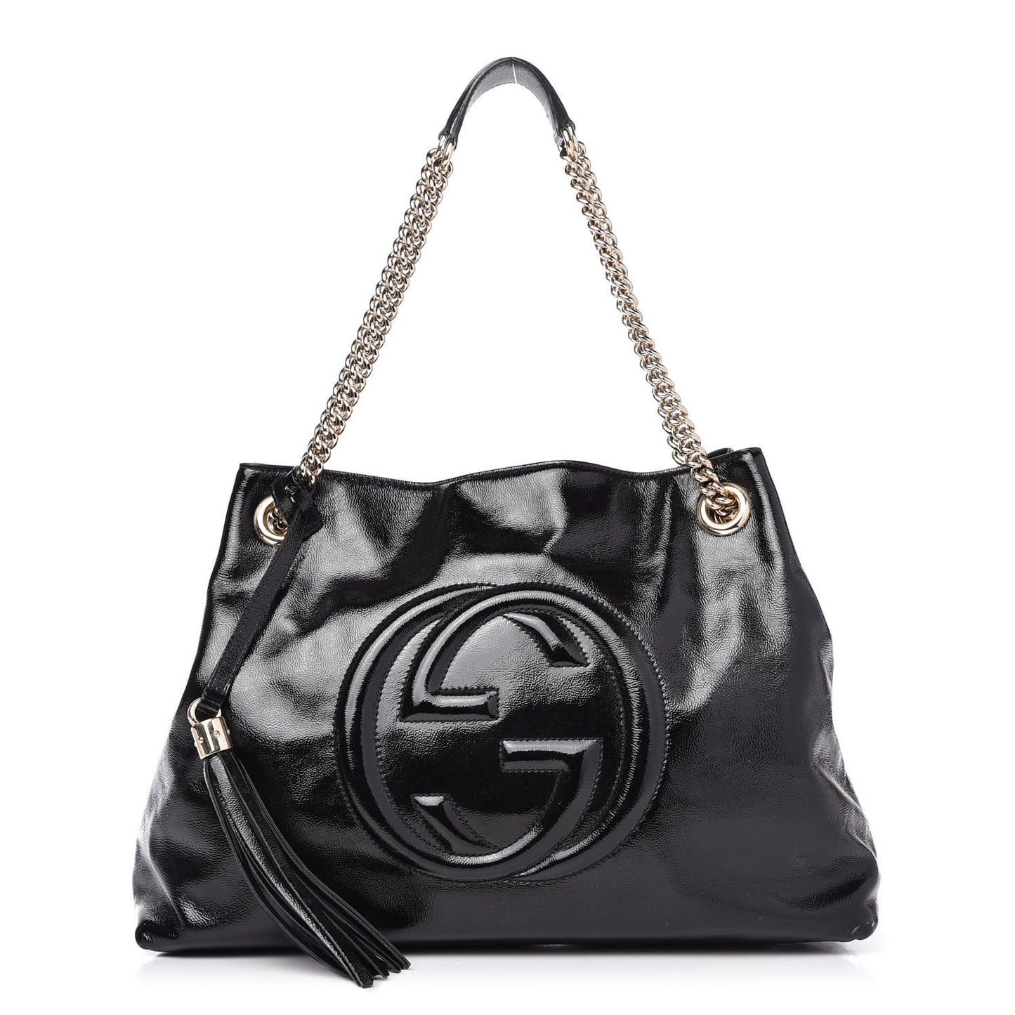Patent Medium Soho Chain Shoulder Bag Black