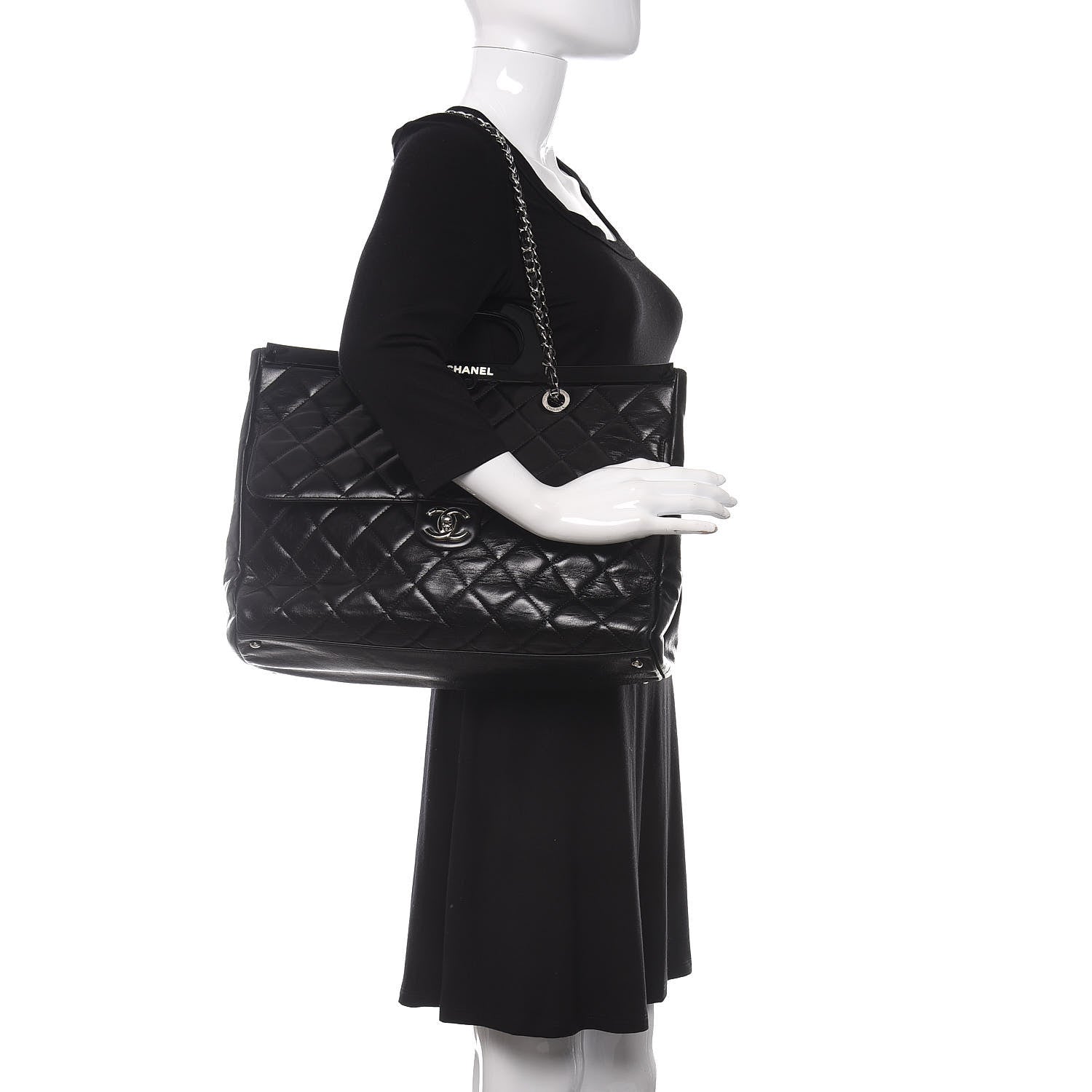 Chanel Glazed Calfskin Quilted Large CC Delivery Tote Black 2 of 16
