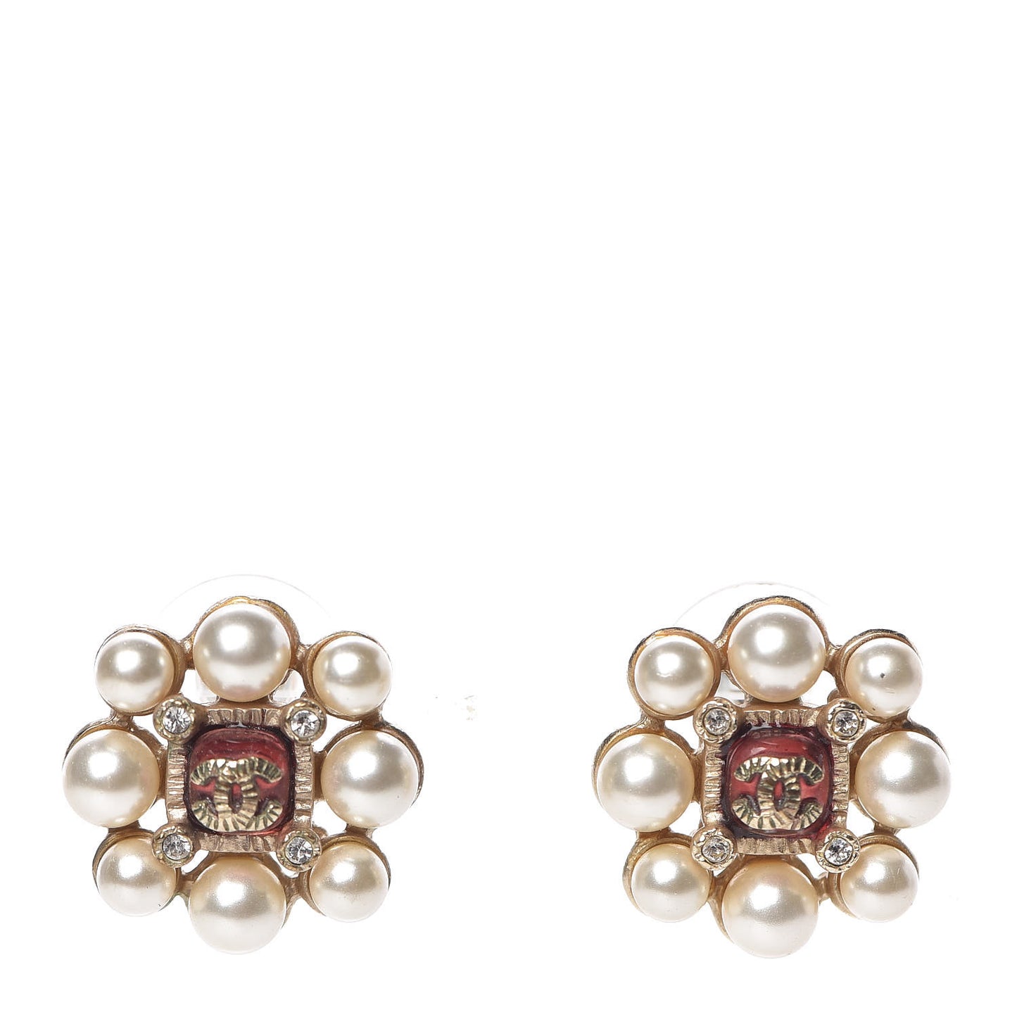 Pearl Crystal CC Earrings Gold