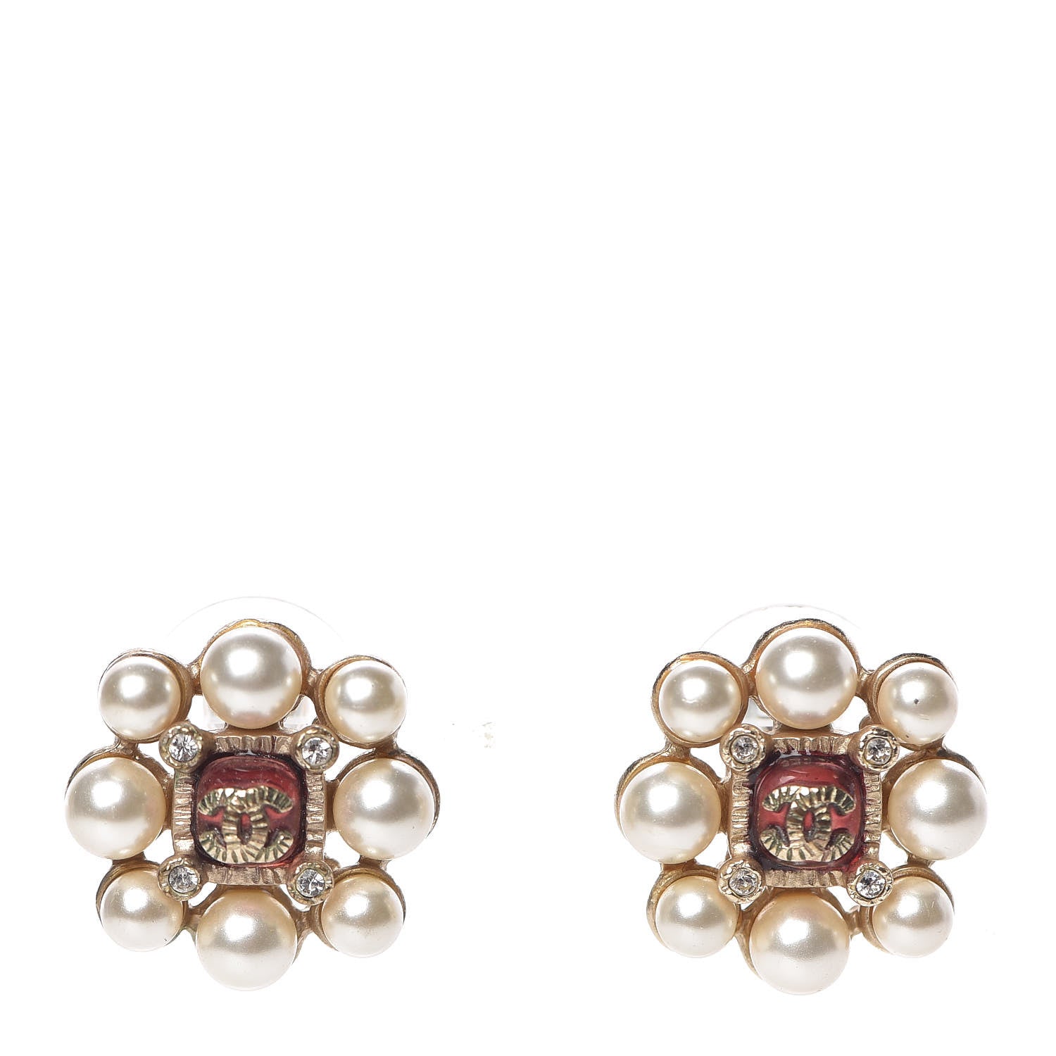 Chanel Pearl Crystal CC Earrings Gold 1 of 6