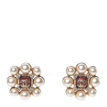 Chanel Pearl Crystal CC Earrings Gold 1 of 6