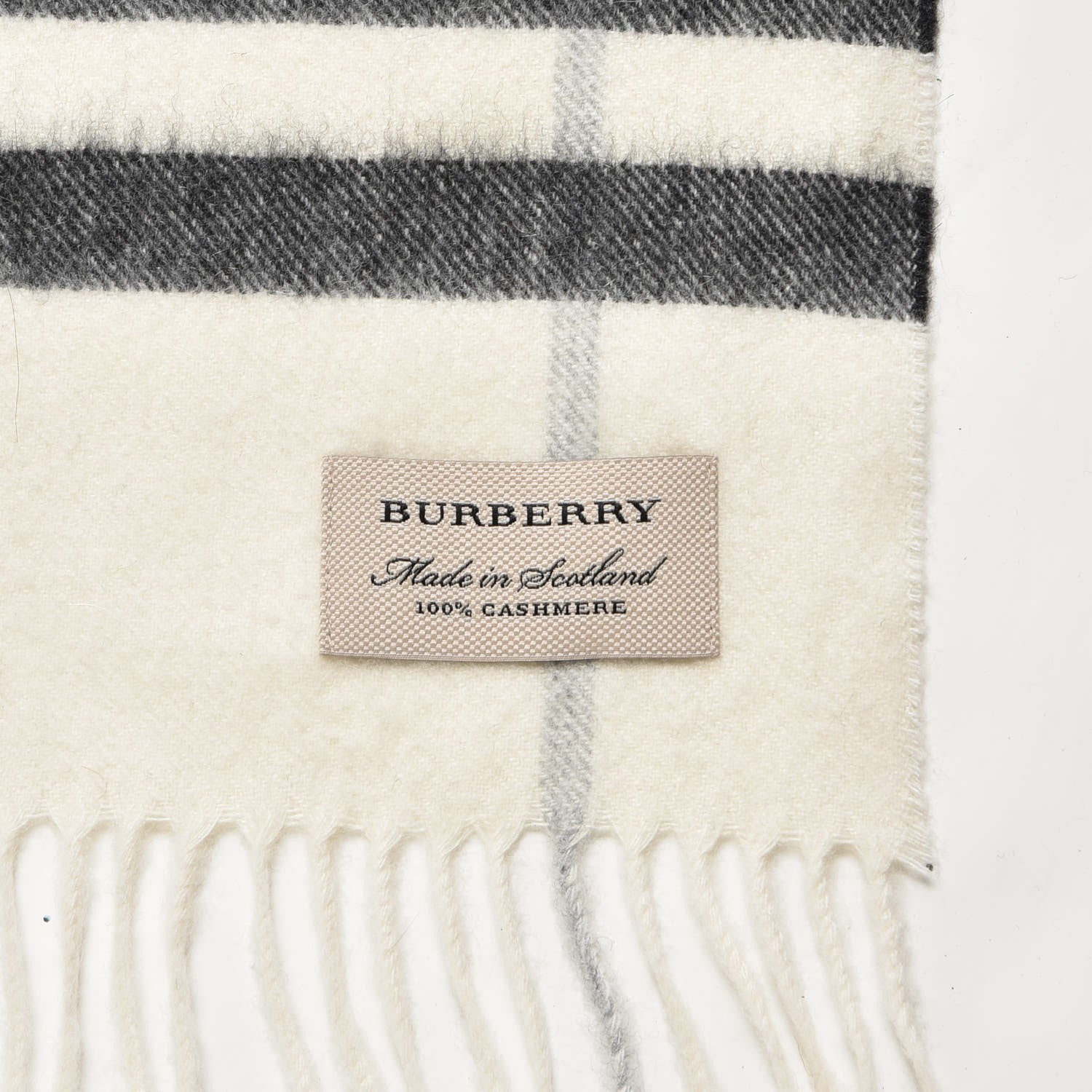 Burberry Cashmere Giant Check Fringe Scarf Natural White 4 of 5
