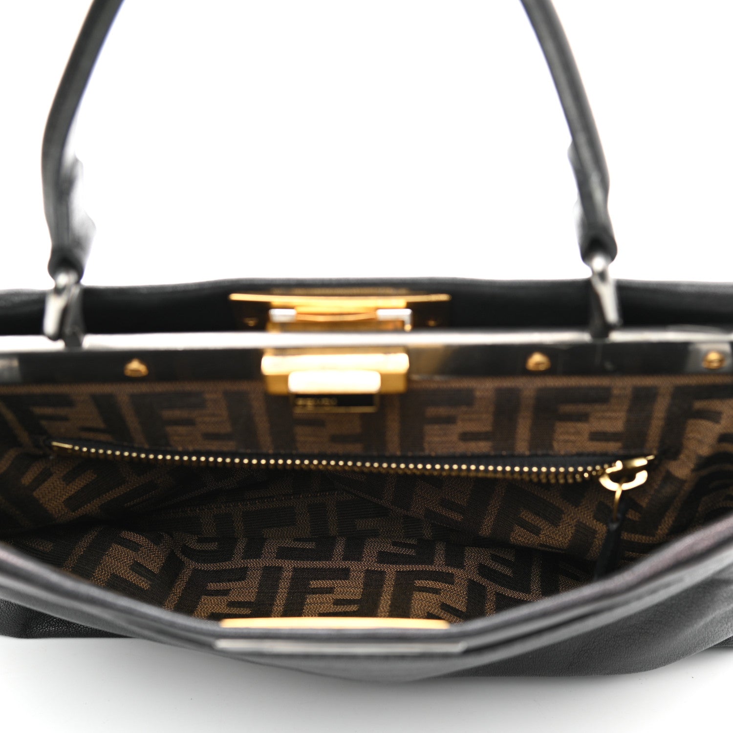 Fendi Goatskin Zucca Medium Peekaboo Iconic Satchel Black Tobacco 6 of 11